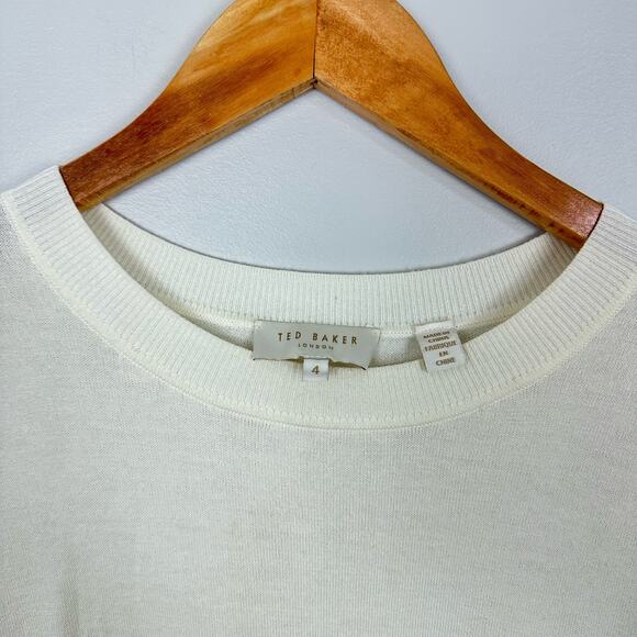 Ted Baker Yaline Ruffle Hem Overlay Woven Jumper Sweater Ivory Size Large - Picture 2 of 9